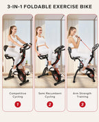 Hapbear Folding Exercise Bike Magnetic Foldable Stationary Bike, 3 In 1 Mode Indoor Upright Fitness Workout X-Bike With 8-Level