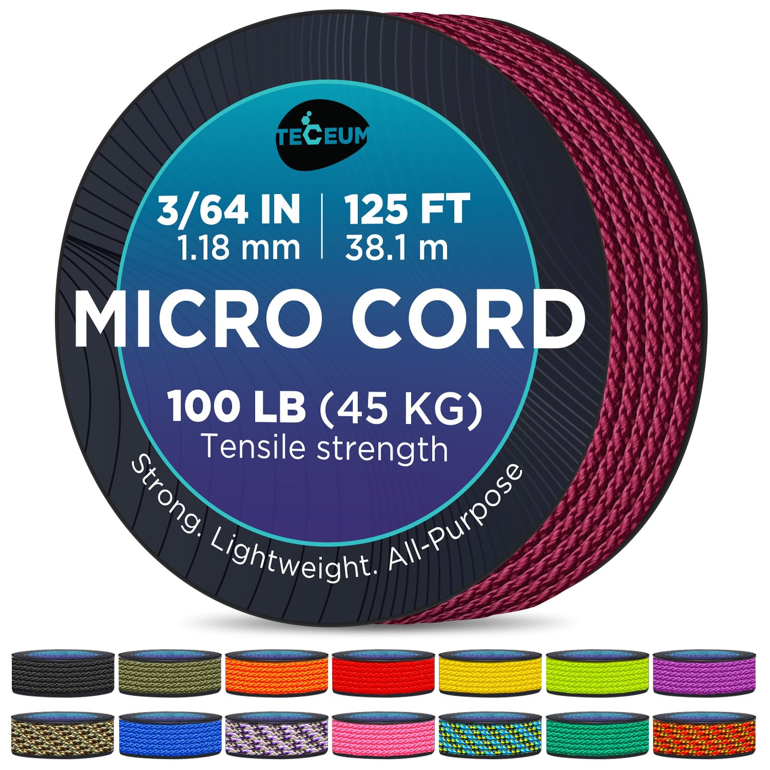 Teceum Micro Paracord - Maroon - 1.18 Mm X 125 Ft - Micro Utility Cord - Thin Braided Paracord Rope Nylon Polyester - Wind Chime