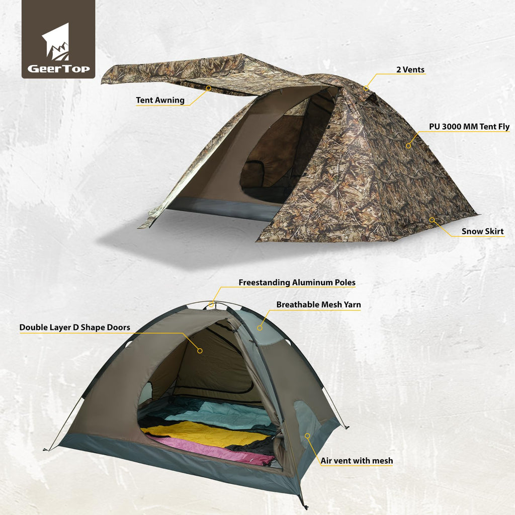 Geertop 4-Person Camping Tent 4 Season Waterproof Family Tent Lightweight Backpacking Tent Easy Setup For Hiking Outdoor Travel