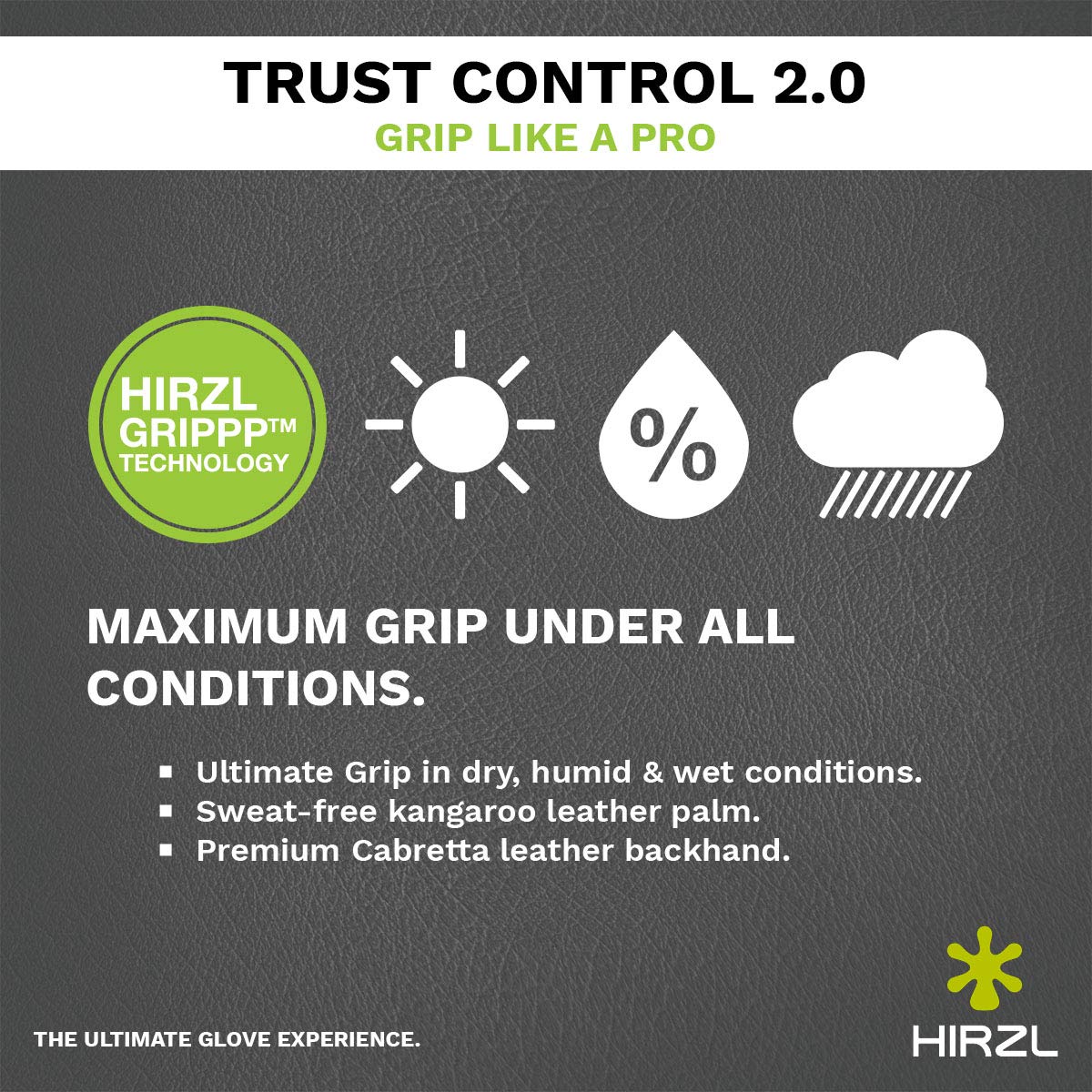 Hirzl Trust Control 2.0 Golf Gloves, All Weather Mens Golf Glove, White/Black, Kangaroo Leather Palm, Cabretta Leather Backhand,