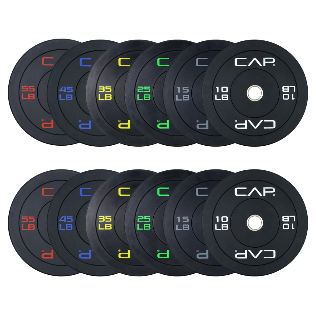 CAP Barbell 370 LB Economy Olympic Bumper Plate Set with Color Logo | Black