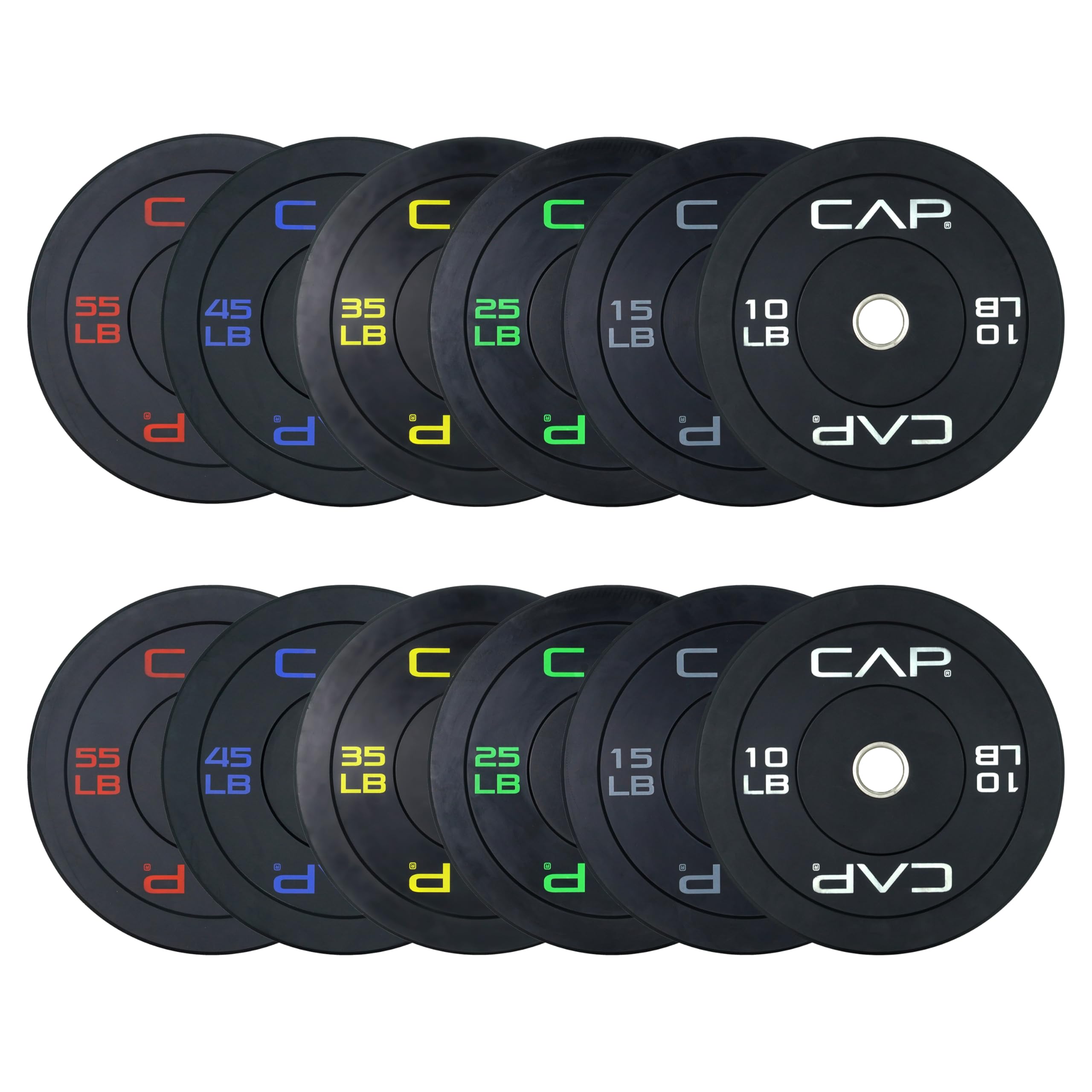 CAP Barbell 370 LB Economy Olympic Bumper Plate Set with Color Logo | Black