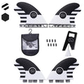 Ho Stevie! Quad Surfboard Fins (4 Fins) - Twin Tab or Single Tab Sizes, with Fin Bag, Screws, Wax Comb and Fin Key (Black with W