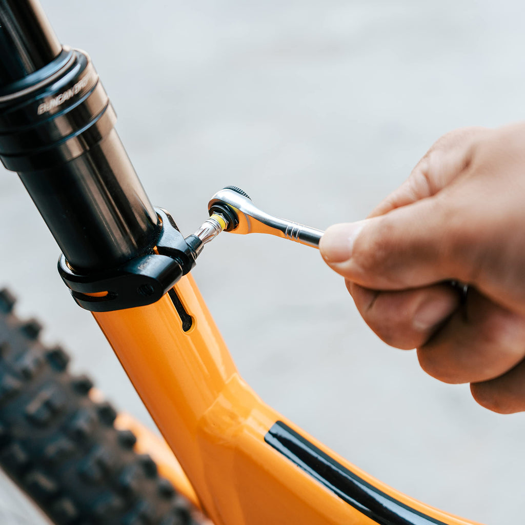 Granite Stash Rt Ratchet Bike Multitool With 9 Bits Stored Inside Tapered Fork Steerer - Spring Loaded Tool Holder For Easy Acce