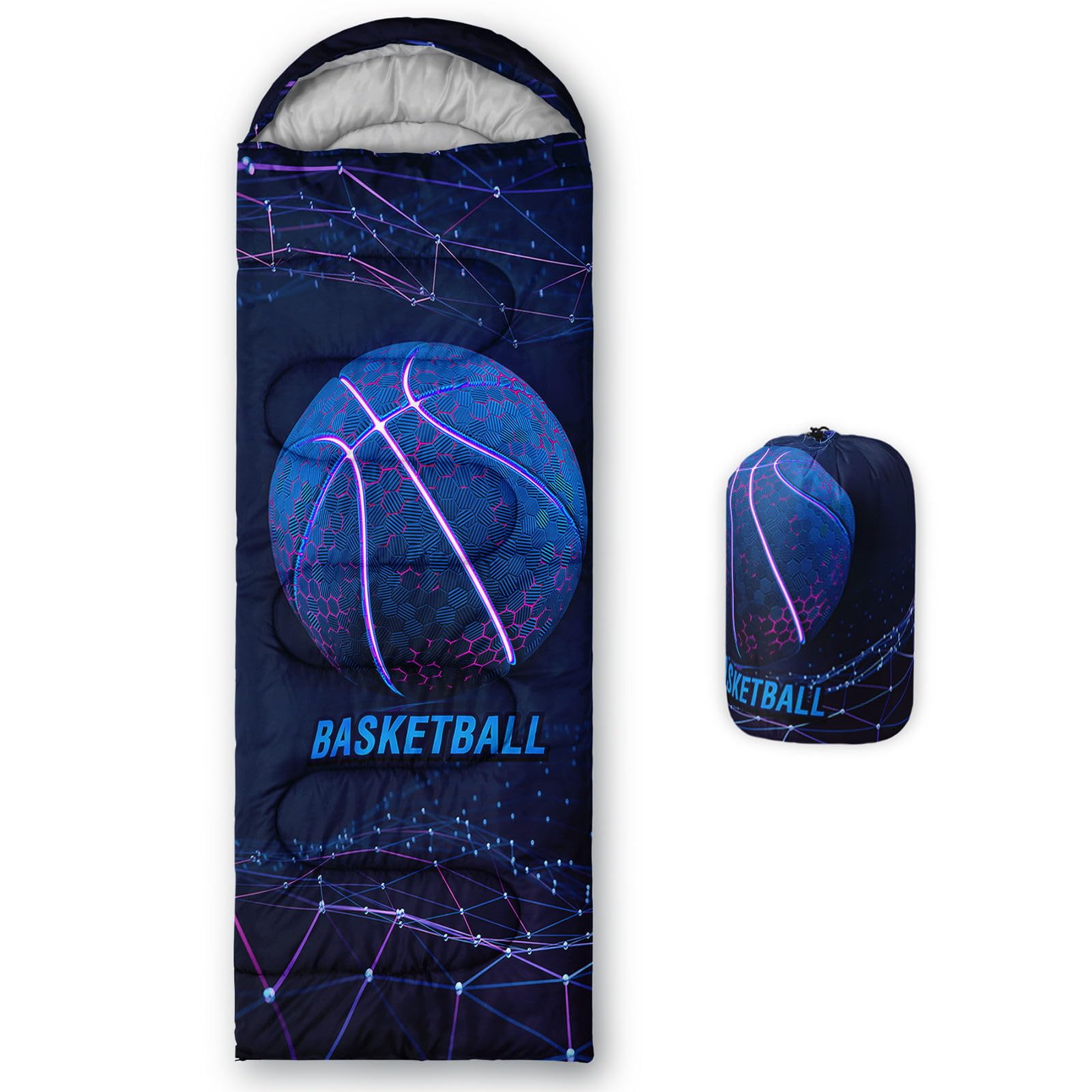 Smell Sunshine Kids Sleeping Bag for Boys Girls,3D Blue Basketball Print-Lightweight Warm Portable Outdoor Indoor-Waterproof Col