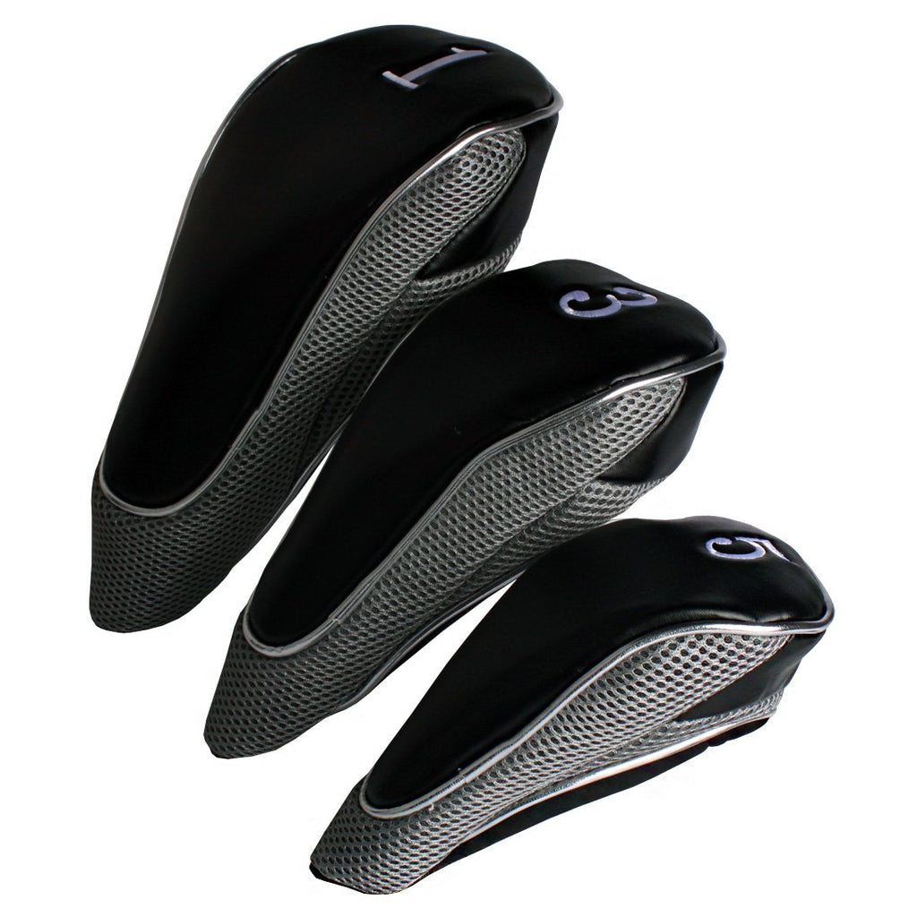 Andux Golf 460Cc Driver Fairway Wood Head Covers With Zipper Closure Set Of 3 (Black/Grey)