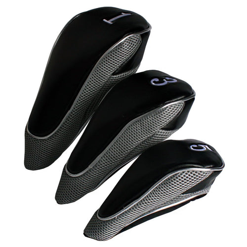 Andux Golf 460Cc Driver Fairway Wood Head Covers With Zipper Closure Set Of 3 (Black/Grey)