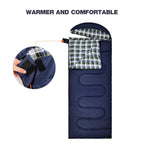 Redcamp Flannel Sleeping Bag For Adults, Large Cotton Sleeping Bags For Camping With Detachable Hood, Blue Plaid With 3Lbs Filli
