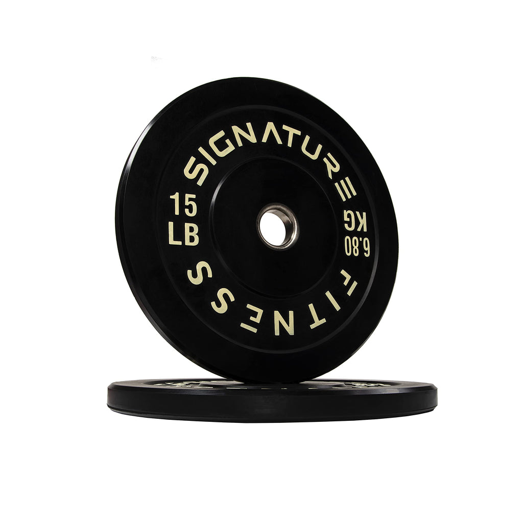 Signature Fitness 2'' Olympic Bumper Plate Weight Plates With Steel Hub, 15Lb Pair, Black