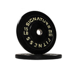Signature Fitness 2'' Olympic Bumper Plate Weight Plates With Steel Hub, 15Lb Pair, Black