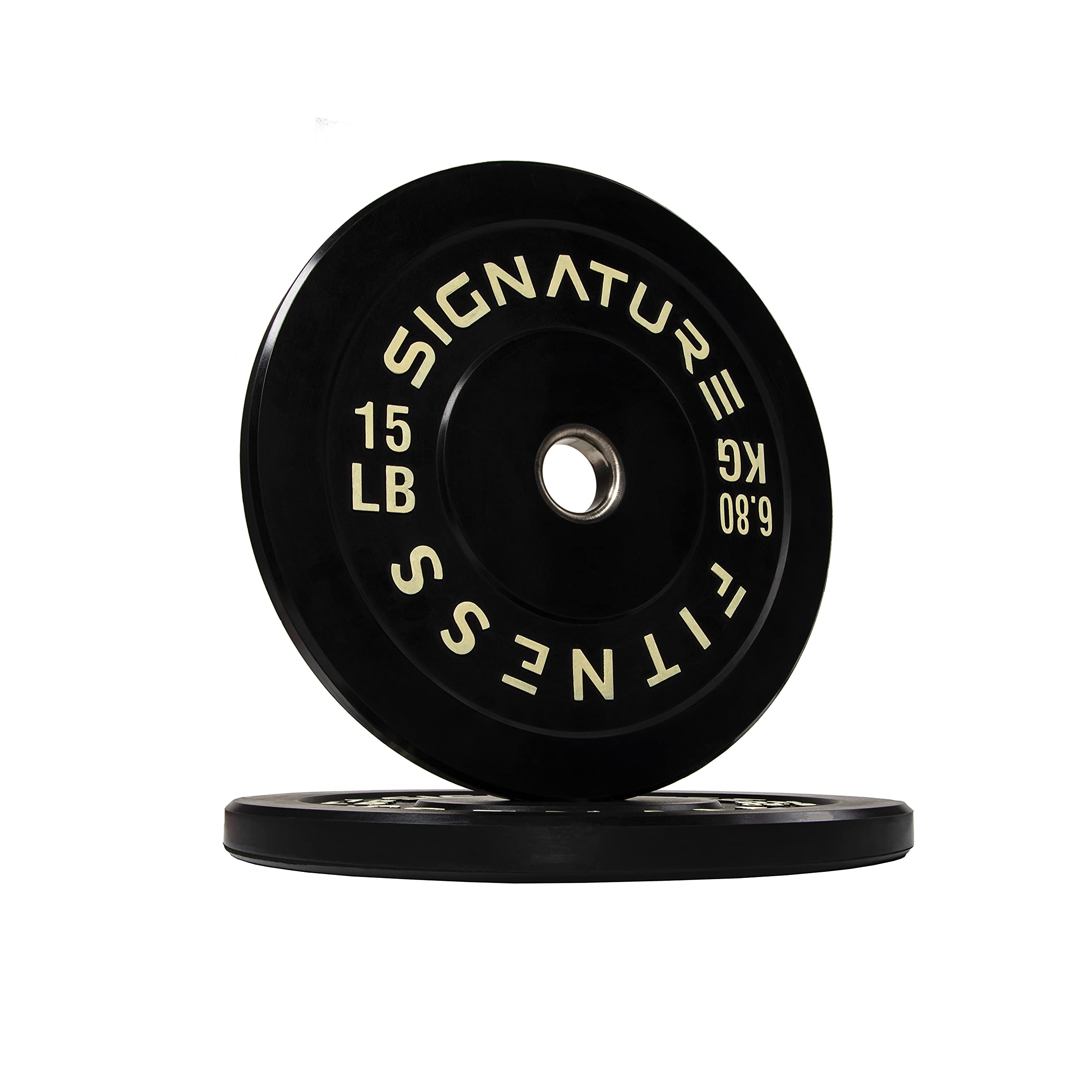 Signature Fitness 2'' Olympic Bumper Plate Weight Plates With Steel Hub, 15Lb Pair, Black
