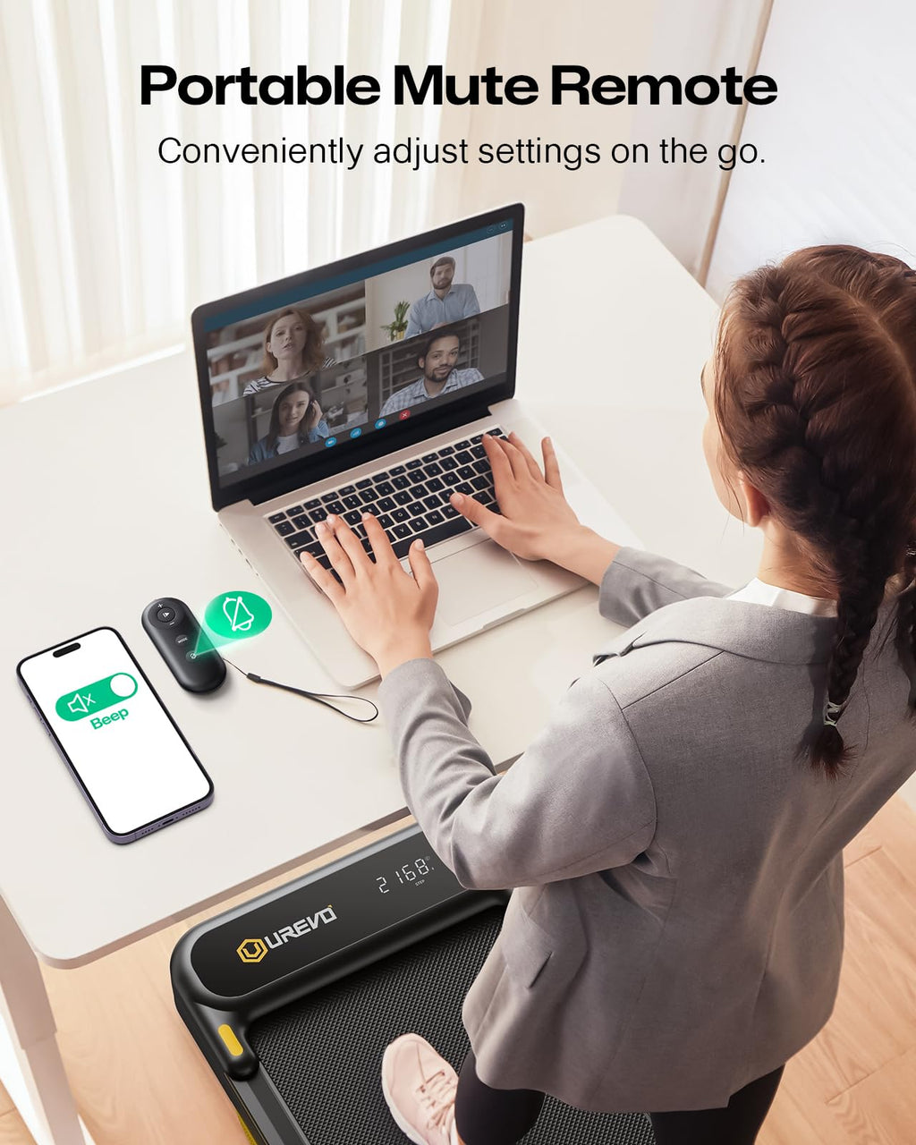 UREVO Smart 2-in-1 Folding Treadmill, Compact Walking Pad with Safety Handle, Plug and Play, Dual LED Display, Workout APP, Walk