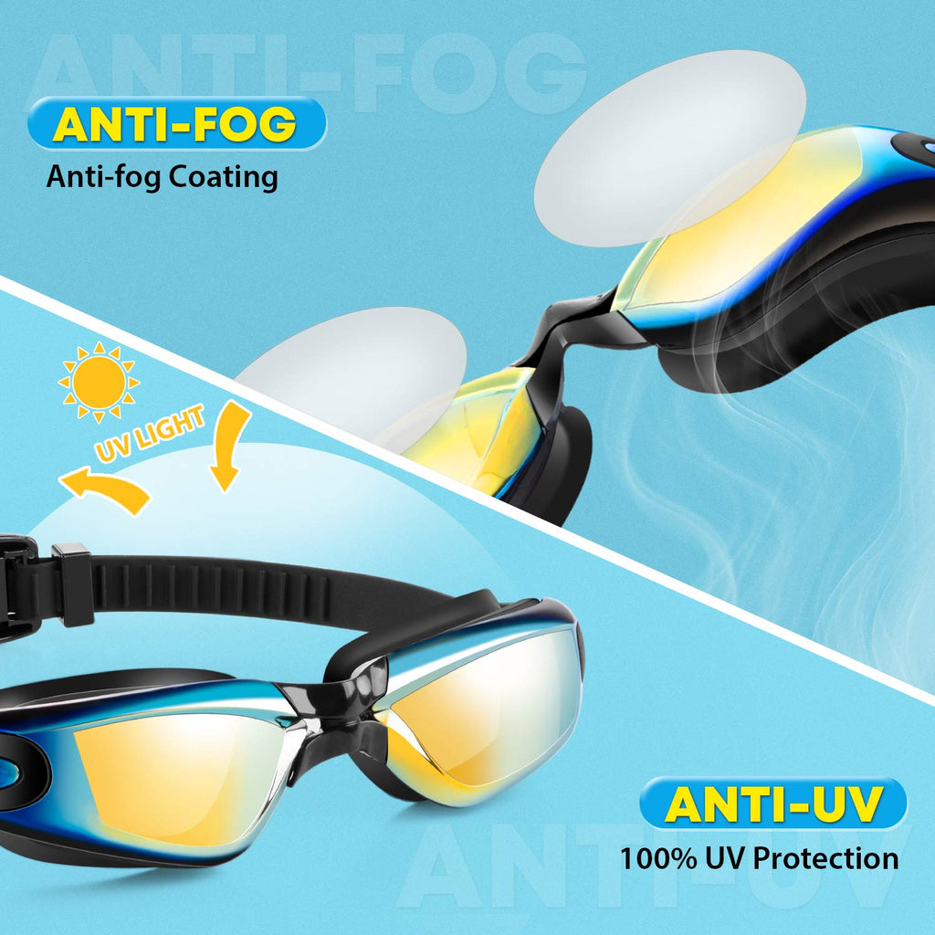 Portzon Kids Swim Goggles Anti Fog Swimming Goggles Clear No Leaking For Child, Black