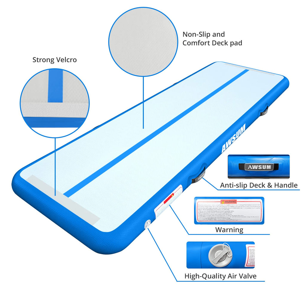 Awsum 10Ft/13Ft/16Ft/20Ft/23Ft Inflatable Air Gymnastics Mat Training Mat 4/8 Inches Thick Tumbling Track Mat With Electric Pump