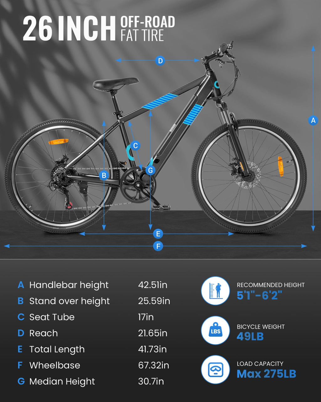 MULTIJOY EB262 Electric Bike for Adults,High-Power 350W (Peak 450W) Motor, 36V Built-in Invisible Removable Battery,Front Fork S
