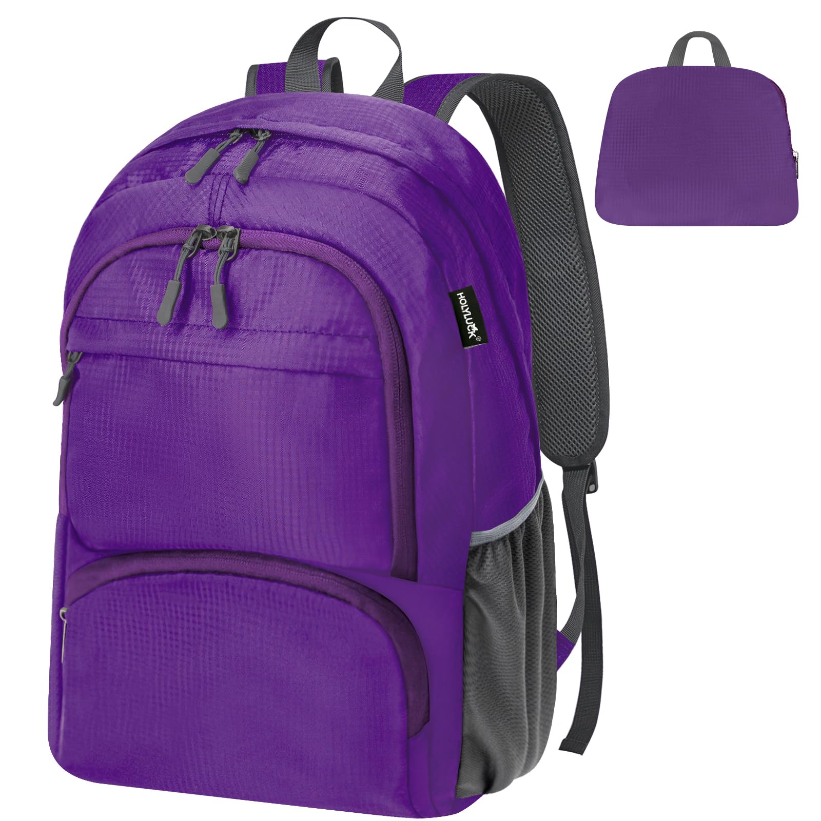 HOLYLUCK 20L Lightweight Packable Hiking Daypack Foldable Backpack for Men Women Small Travel Outdoor Foldable Shoulder Bag-purp