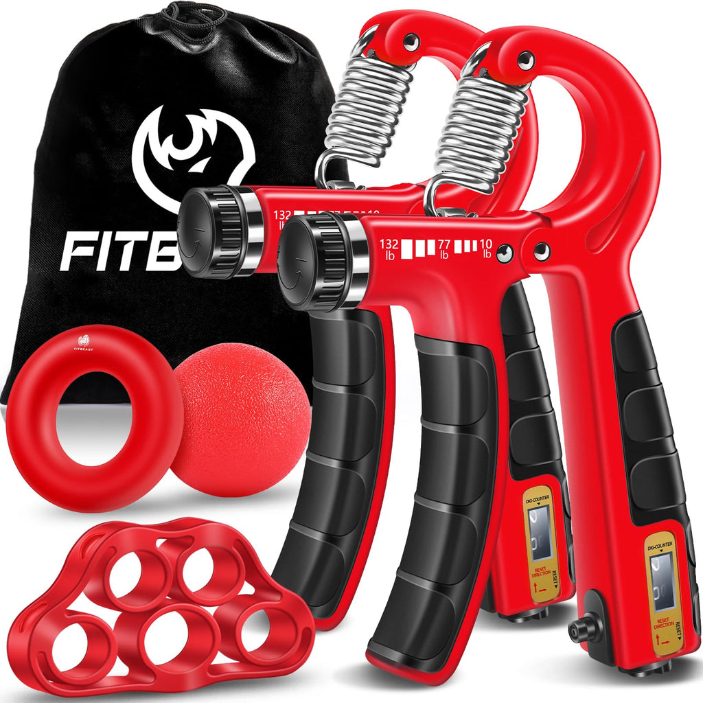 Fitbeast Hand Grip Strengthener Set Dual Counting Hand Grippers, Grip Ball, Grip Ring & Finger Stretch Band For Improved Grip & 