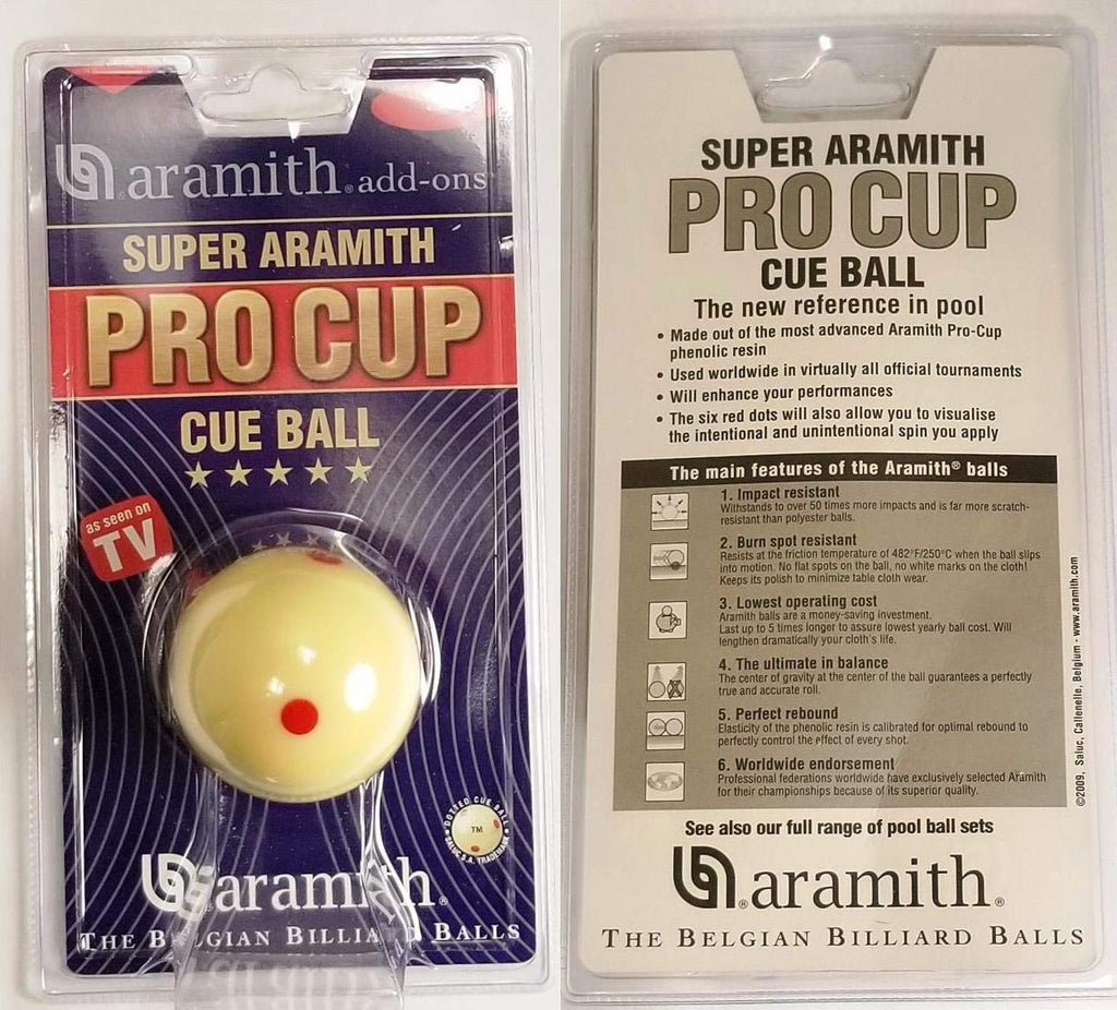 Aramith 2-1/4'' Regulation Size Billiard/Pool Ball: Super Pro Cup Cue Ball With 6 Red Dots