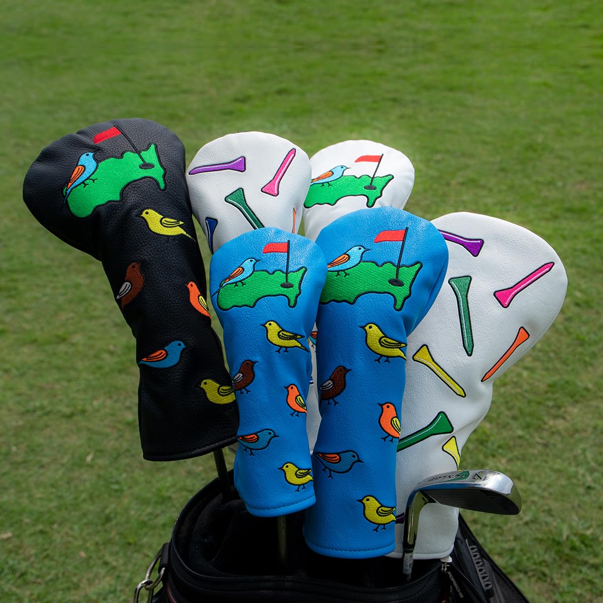 1 Pcs Montela Golf Club Covers,Colorful Birdie Tee 3 Wood Headcover Driver Headcover Fairway Wood Head Covers Hybrid Headcover L