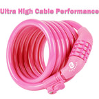 Etronic M6 Self Coiling Resettable Combination Bike Cable Lock, 6-Feet X 3/8-Inch, Pink