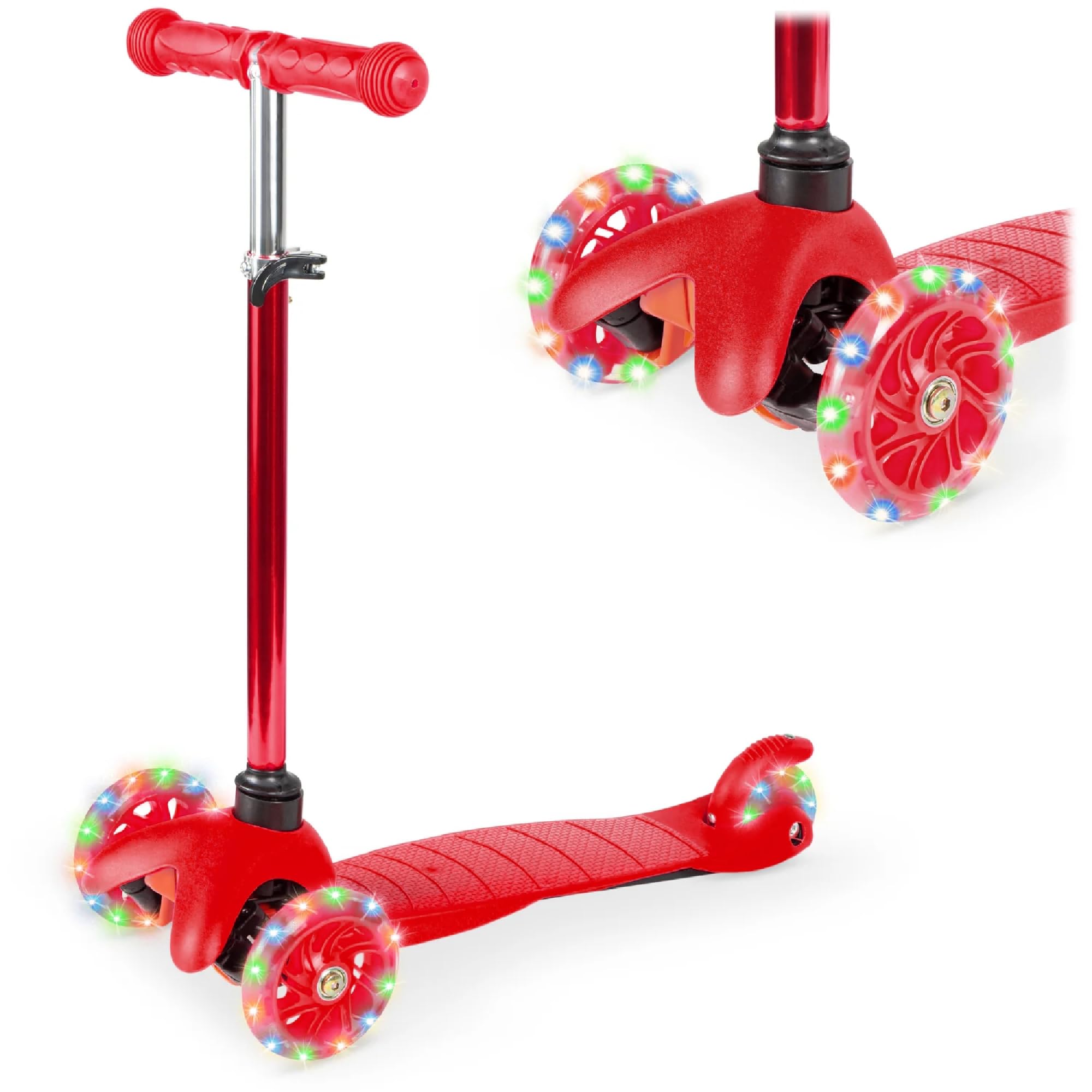 Best Choice Products Kids Mini Kick Scooter Toy w/ Light-Up Wheels, Height Adjustable T-Bar, Foot Break - Red