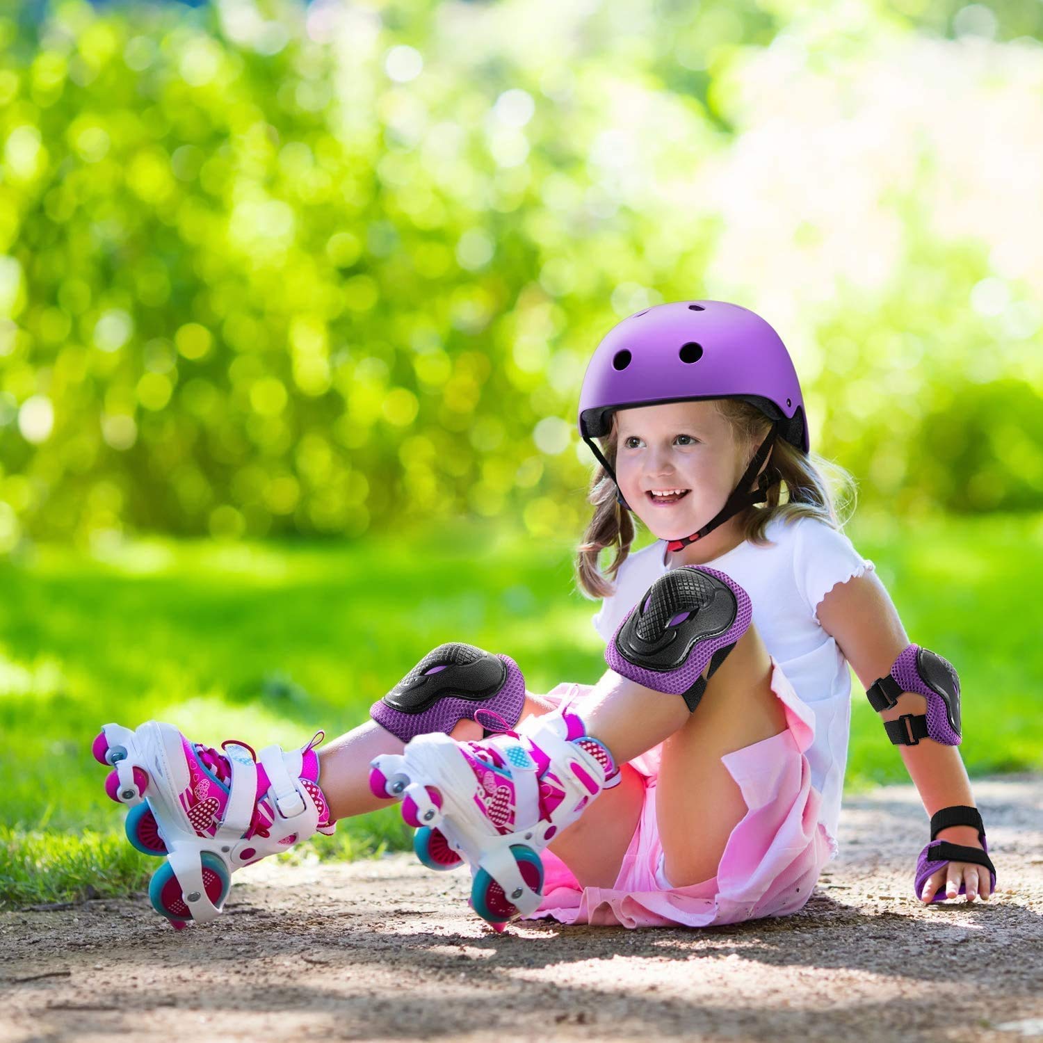 Jeefree Bike Helmet Set With Knee Pads Elbow Pads Wrist Guards,Adjustable Helmet For Toddler Kids&Youth,Bicycle Helmet Roller Sk