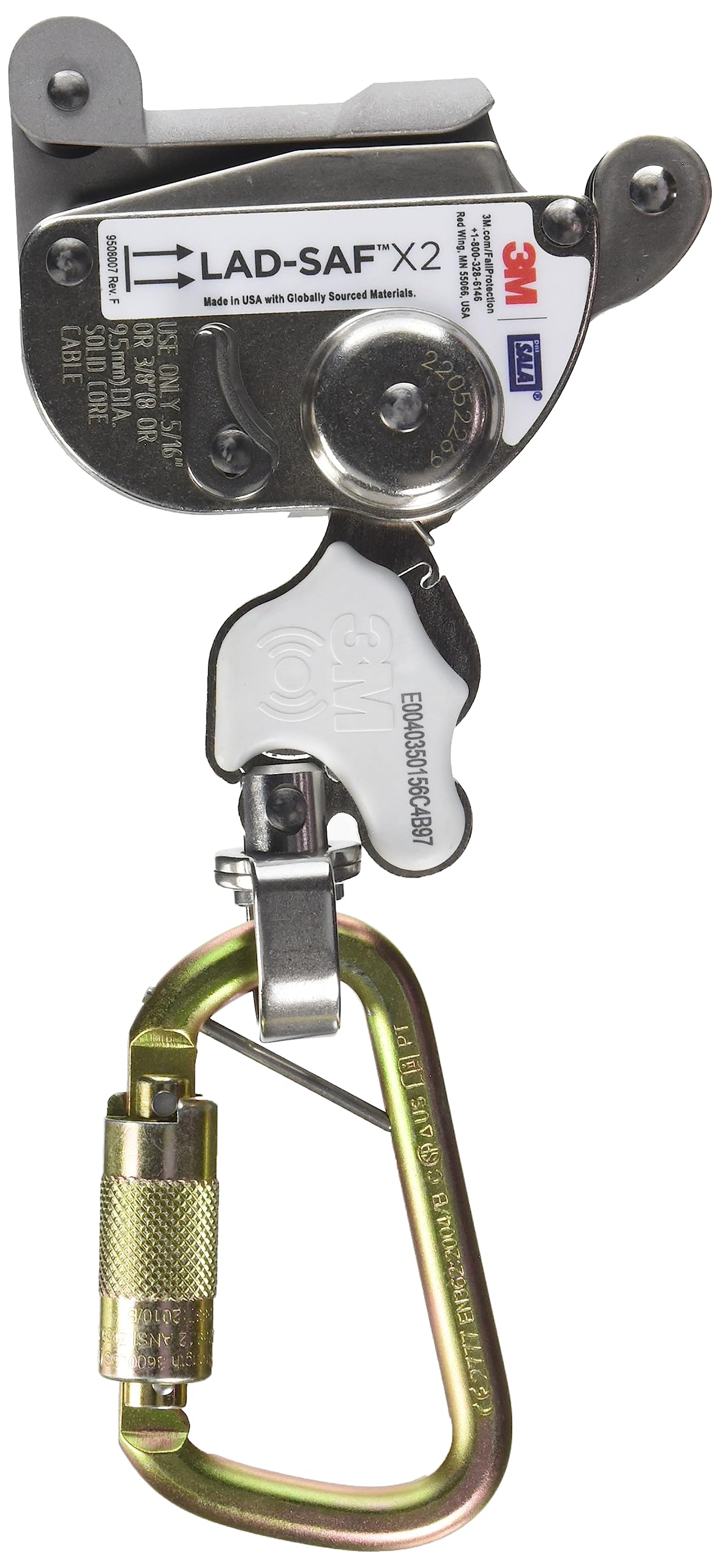 3M Dbi-Sala 6160030 Lad-Saf Sleeve With Carabiner, Cam And Inertial Locking Fits 3/8'''' And 5/16'''' Diameter, Silver