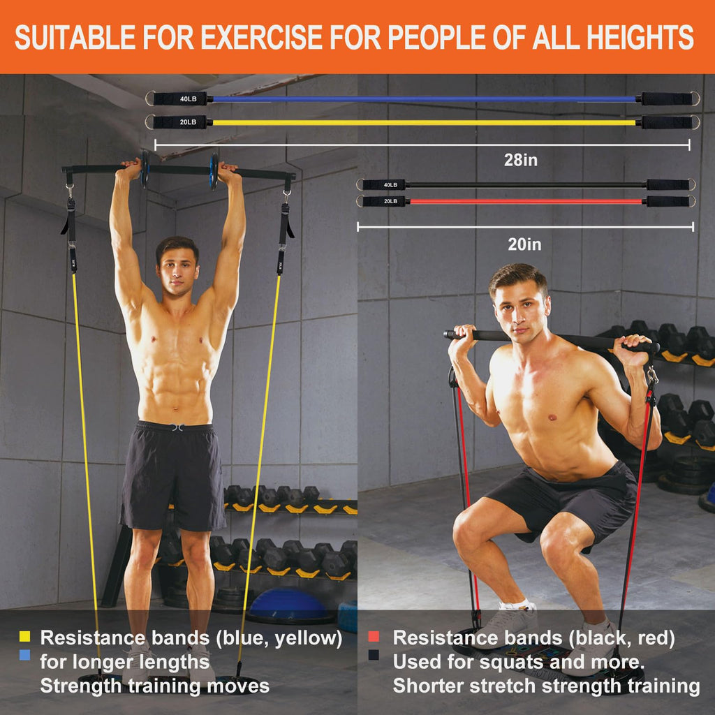 HOTWAVE Portable Exercise Equipment with 18 Gym Accessories.20 in 1 Push Up Board Fitness,Resistance Bands with Ab Roller Wheel,
