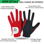 Finger Ten Junior Kids Dura Feel White Blue Red Yellow Golf Gloves Extra Value 2 Pack (Large Red, Left)