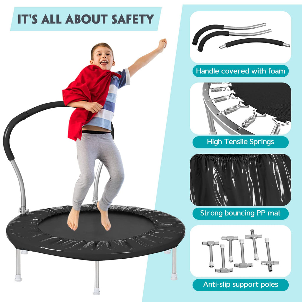 Lyromix 36Inch Kids Trampoline for Toddlers with Handle, Indoor Mini Rebounder Trampoline for Kids, Dark Black