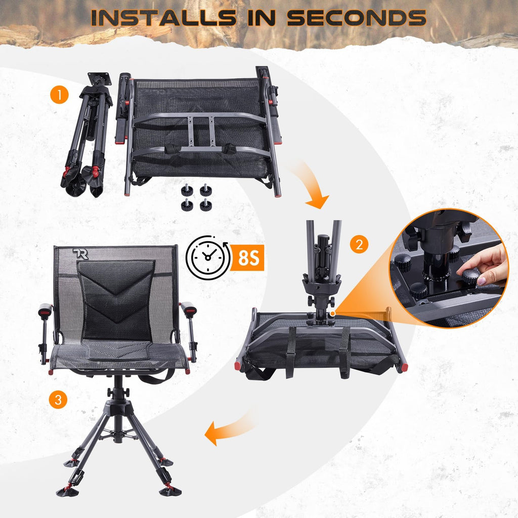 Tr 360 Degree Swivel Hunting Blind Chair,400 Lbs Capacity Silent,4 Legs And Seat Armrests Height Adjustable,Comfortable Padded S