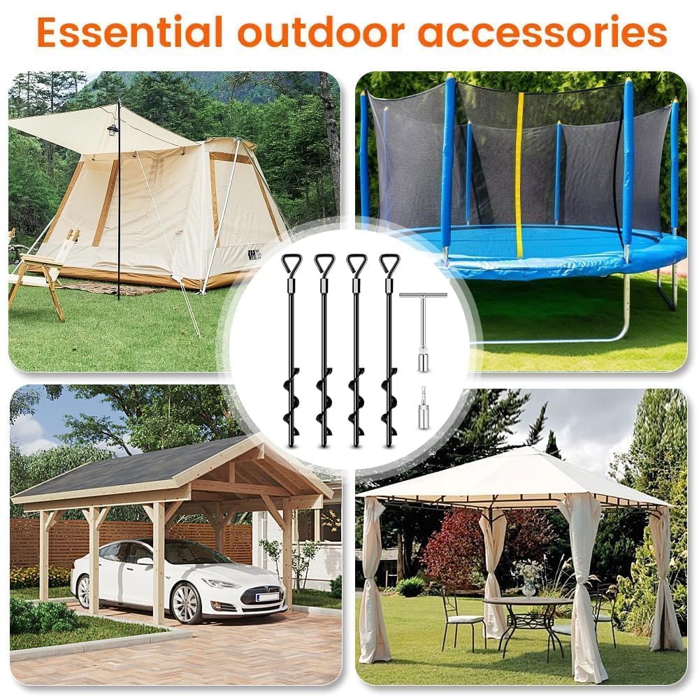 Ground Anchors Screw In Tent Stakes Heavy Duty Trampoline Stakes High Winds, Ground Anchors For Camping Tent, Canopies, Carports