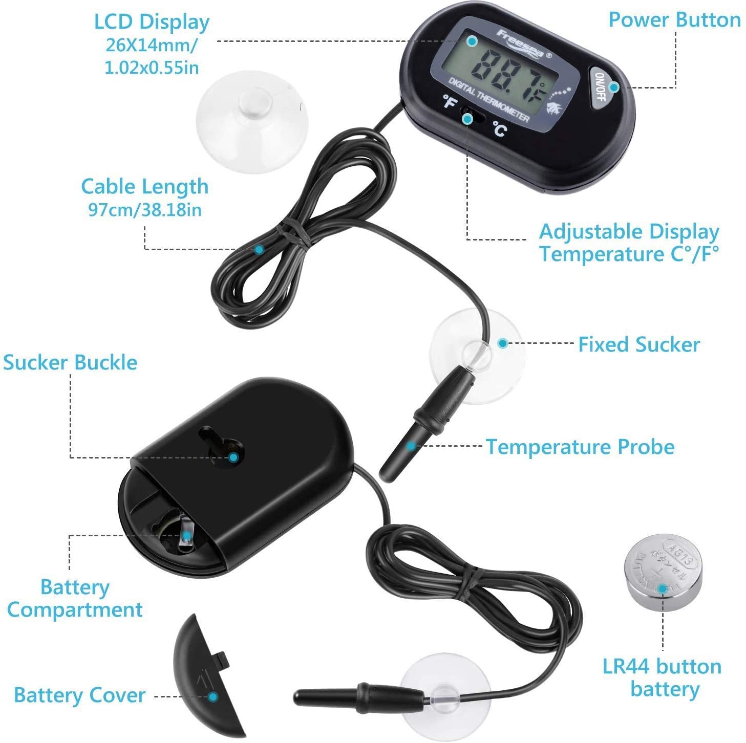 Freesea 50 Watt Aquarium Submersible Betta Heater With Aquarium Submersible Thermometer