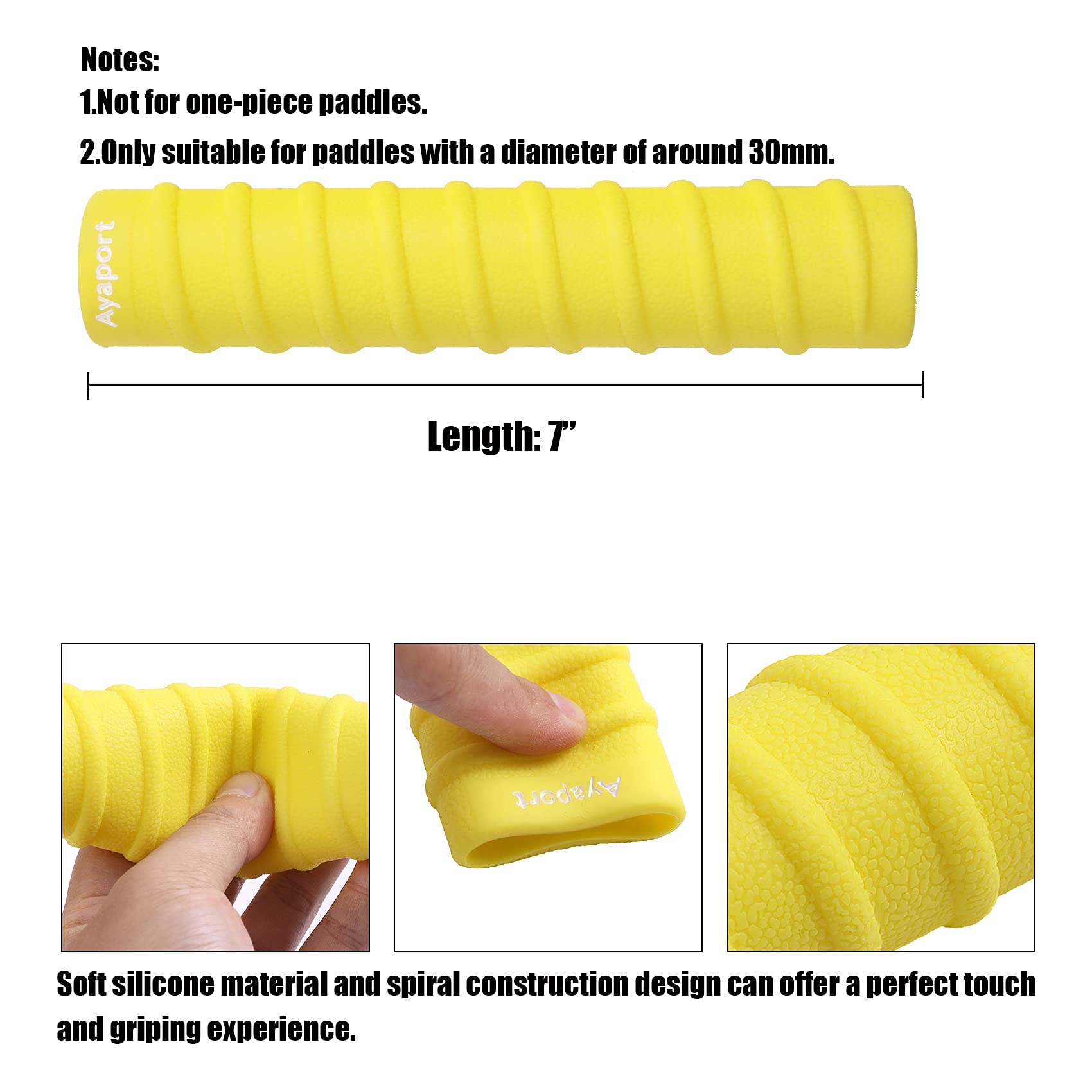 Ayaport Kayak Paddle Grips Non-Slip Silicone Wraps Blister Prevention Kayaking Accessories For Take-Apart Paddles (Yellow)