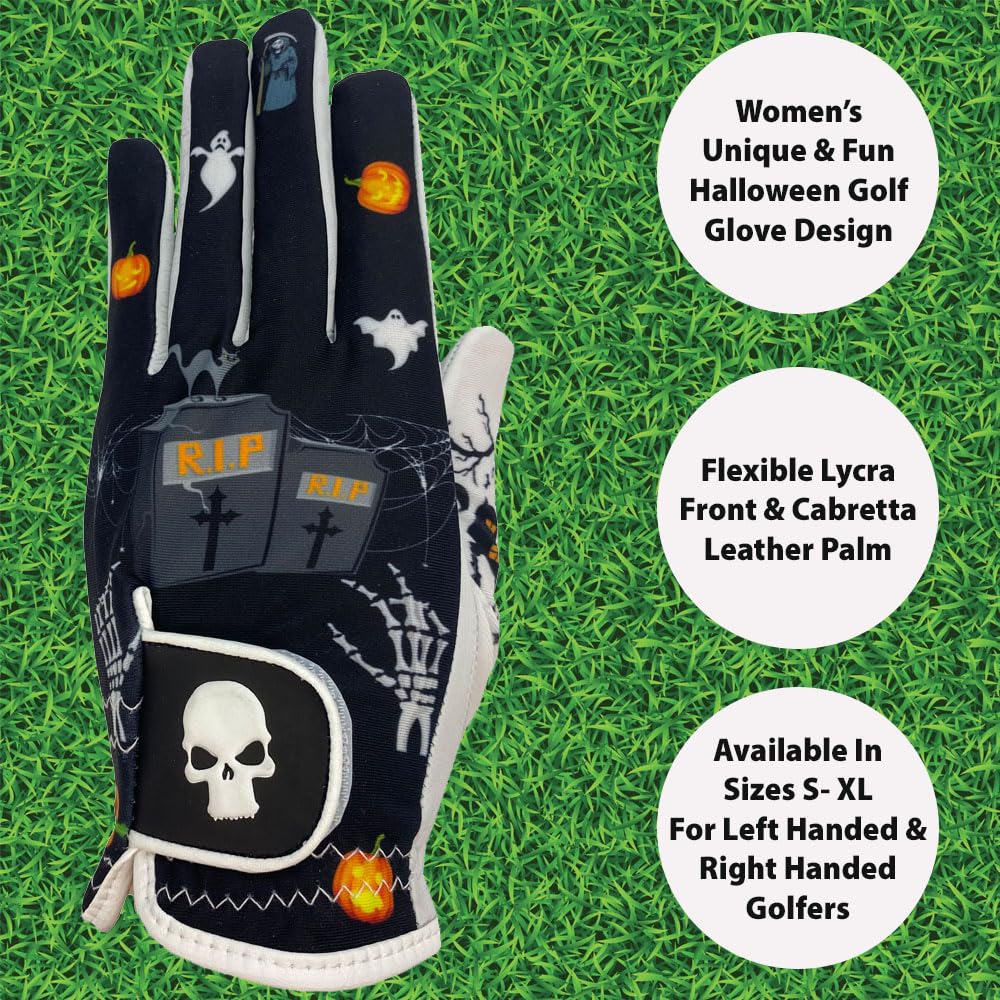 Giggle Golf Women'S Golf Glove (Medium, Worn On Right Hand, Black Halloween)