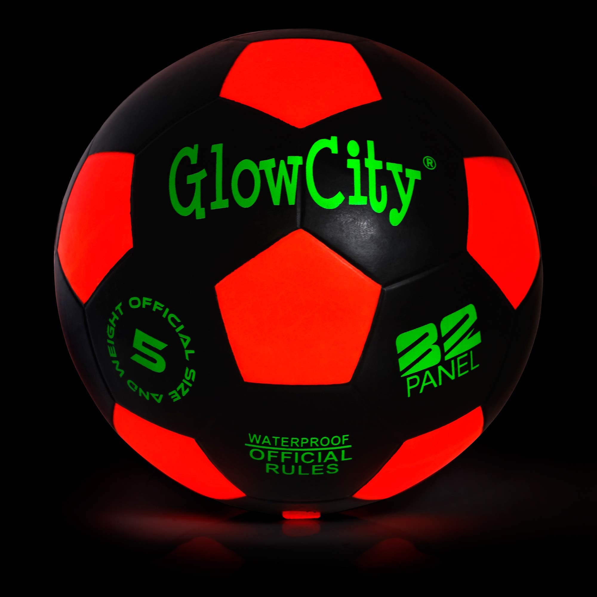 GlowCity Light Up LED Soccer Ball for Kids - Size 3, Black/Red
