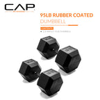 CAP Barbell 95 LB Rubber Coated Hex Dumbbell Hand Weight - Pair | Black Handle