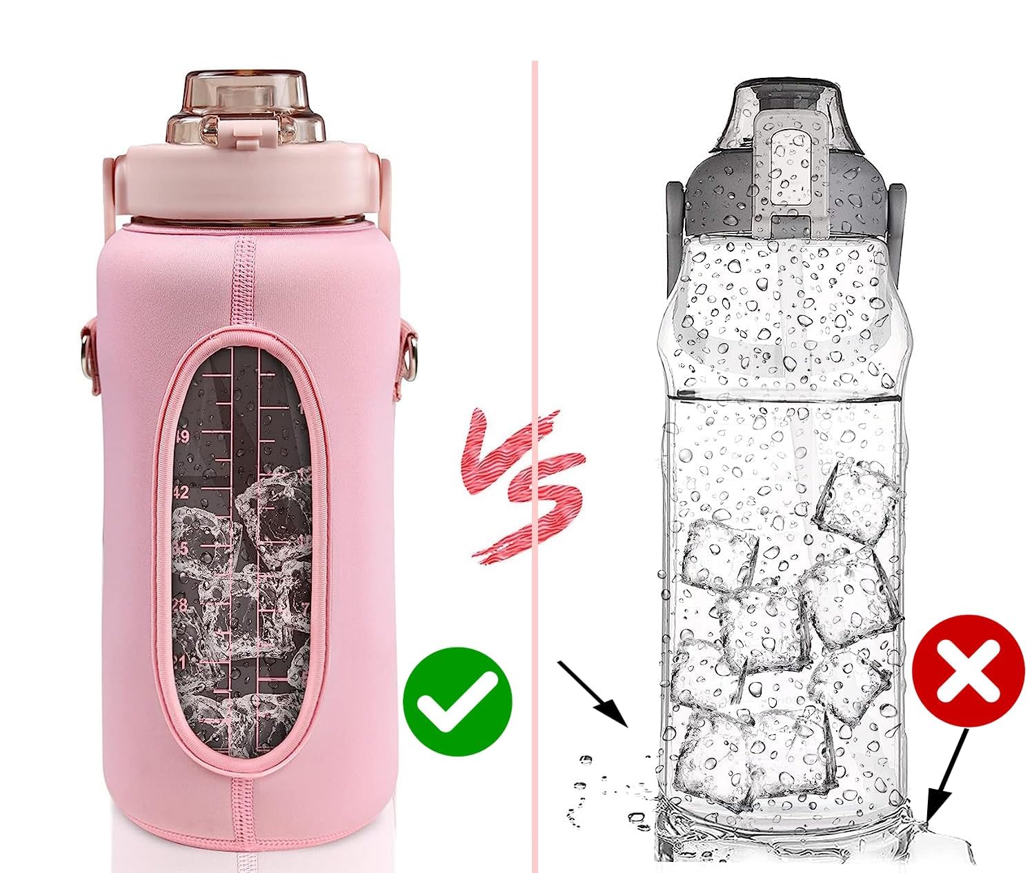 Bilbrand Bpa Free Tritan Water Bottle With Sleeve - 1/2 Gallon - 64 Oz - Motivational - Leak-Proof Sports & Travel Water Jug - B
