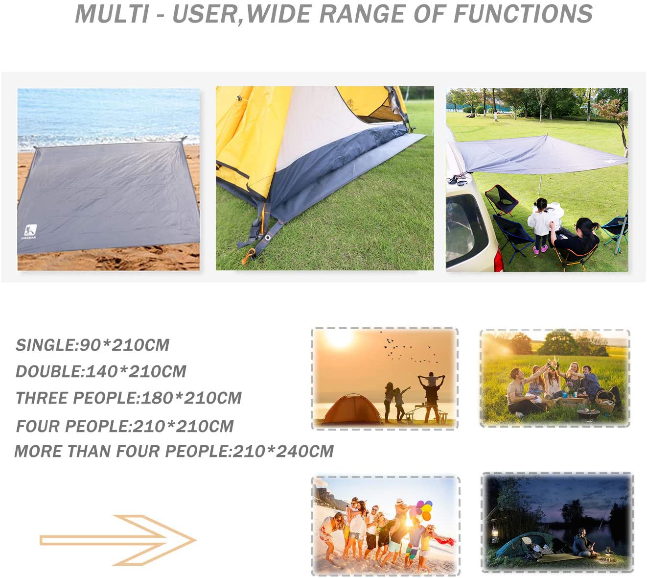 Hikeman Waterproof Camping Tarp Portable Tent Footprint With Drawstring Bag Ground Cloth For Outdoor Hiking Picnic (Grey 83X35)