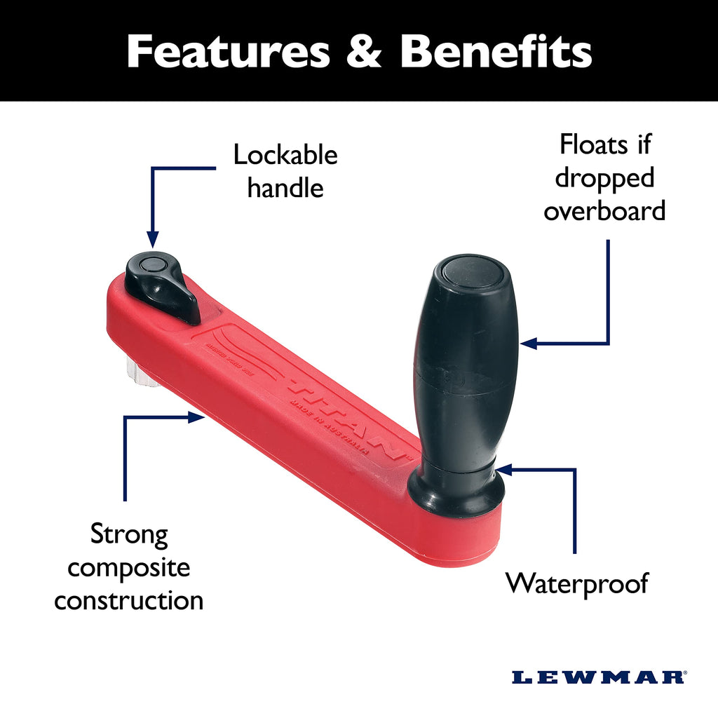 Lewmar 8'' Single Grip Winch Handle, Locking, Red With Black Grip - Lightweight, Chip-Resistant Gelcoat, Strong Composite Design