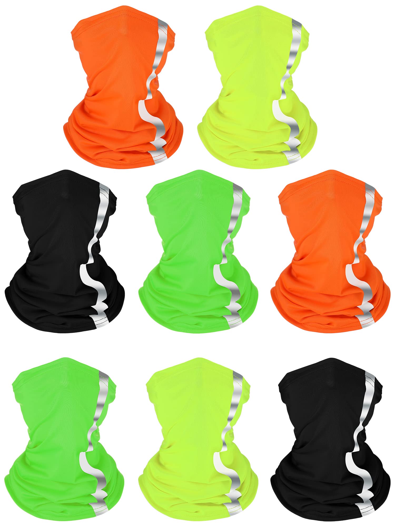 SATINIOR 8 Pcs Reflective Neck Gaiter Neon Safety Bandana Face Cover UV Sun Dust Wind Protection Mask Scarf for Men Women(Bright