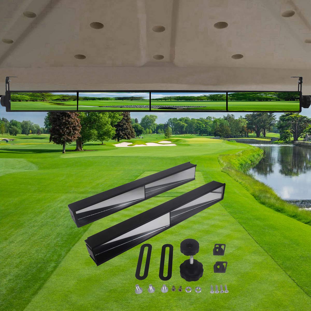 Hkoo Golf Cart Mirror, Universal 4 Panel Rear View Mirror Fits Golf Carts Ezgo, Club Car