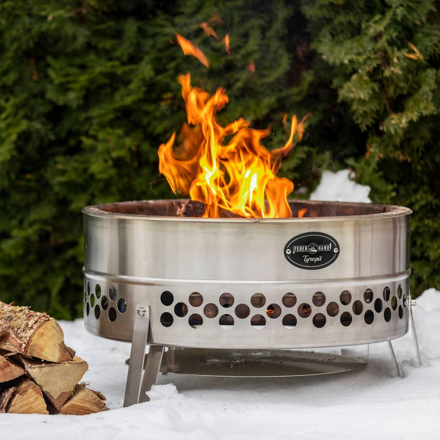 Petromax Feuerhand Tyropit Fire Bowl, Even Heat Low-Smoke Low-Soot Stainless Steel Fire Pit For Campfires, 22.4 Inch Diameter
