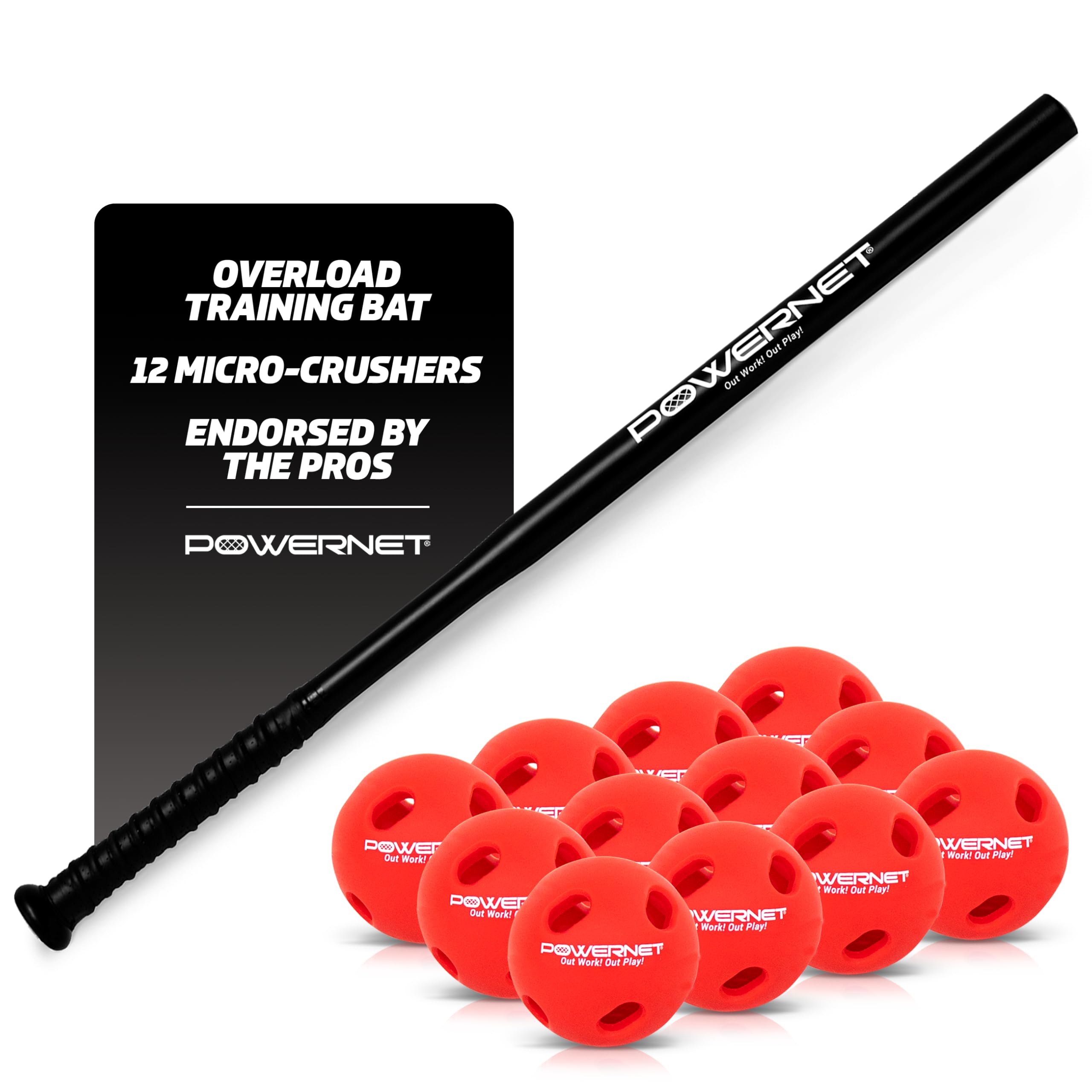 PowerNet Overload Training Baseball Bat, Baseball Training Equipment for Improved Speed, Power & Hand-Eye Coordination (Bat + 12