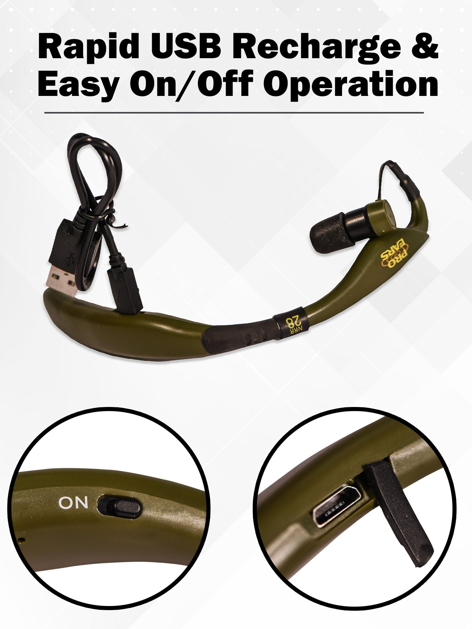 Pro Ears Stealth 28 Ear Buds, Electronic Noise Amplification, 28 Db Hearing Protection, Behind The Head, Hunting & Shooting, Ele