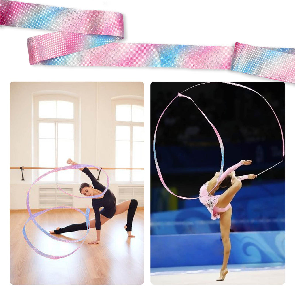 Medsuo 2Pcs 78.7Inch Gymnastic Ribbon Sparkling Dance Ribbon Twirling Baton Long Ribbon Streamers Rhythmic Gymnastics For Kids A