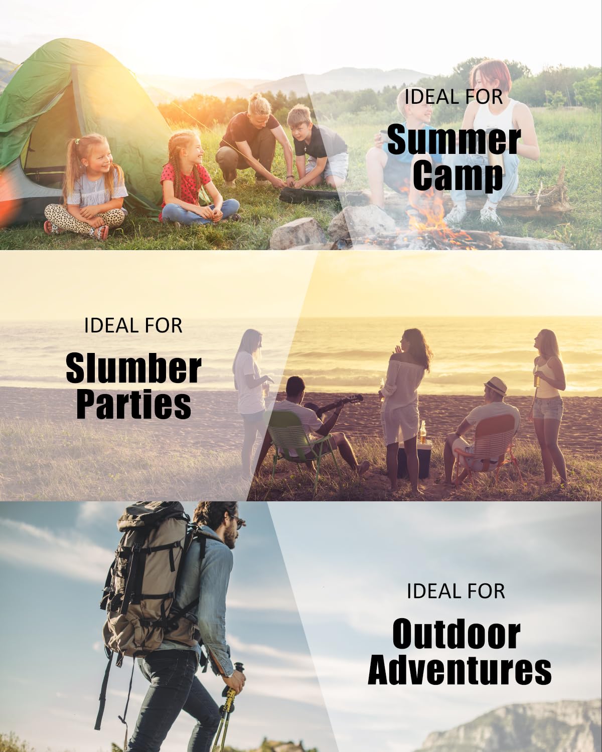 Sleeping Bag For Kids Adults Boys Girls Youth, Cold&Warm Weather, Backpacking Ultralight Lightweight Compact Waterproof For Camp