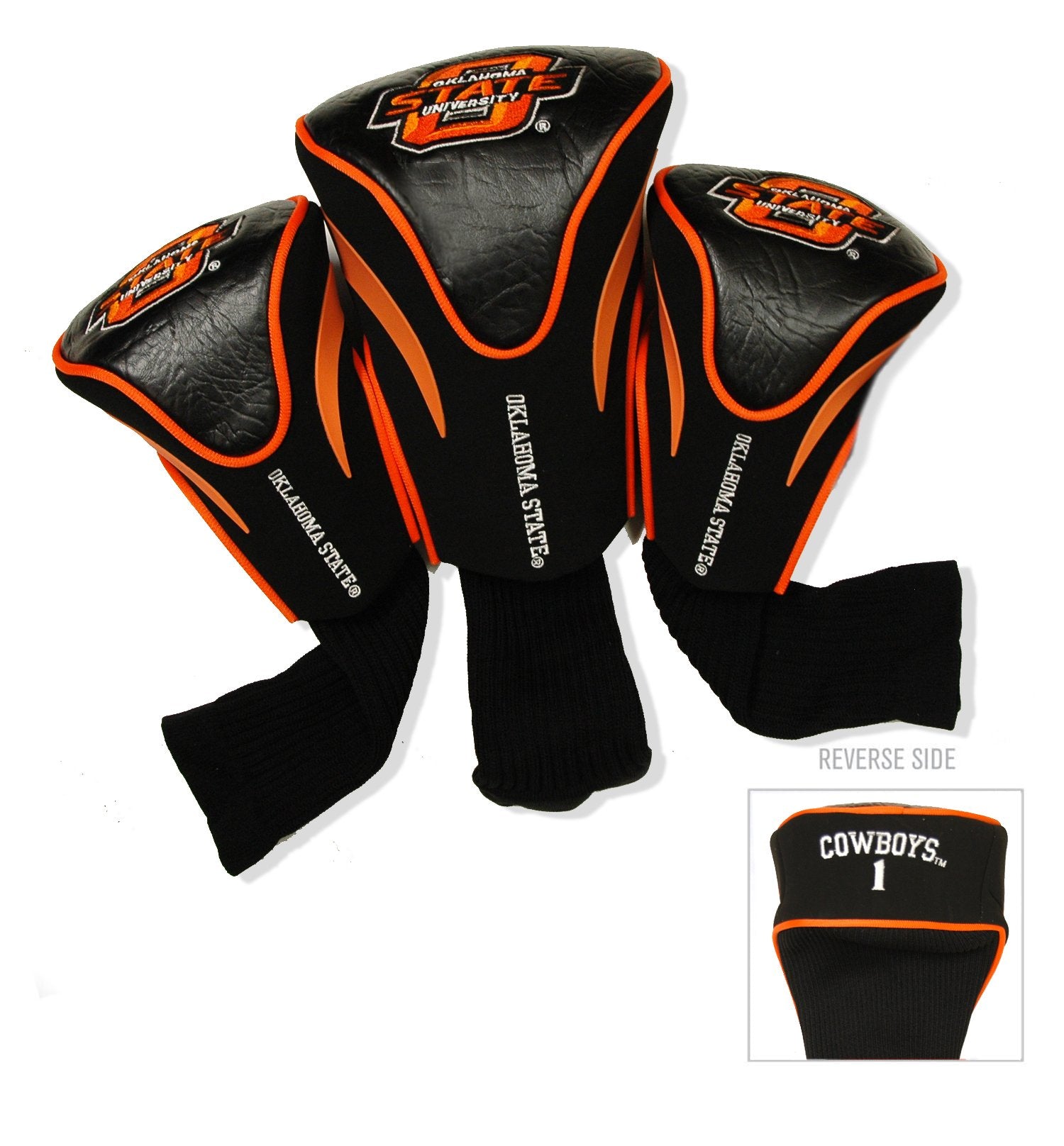 Team Golf Ncaa Oklahoma State Cowboys Contour Golf Club Headcovers (3 Count) Numbered 1, 3, & X, Fits Oversized Drivers, Utility