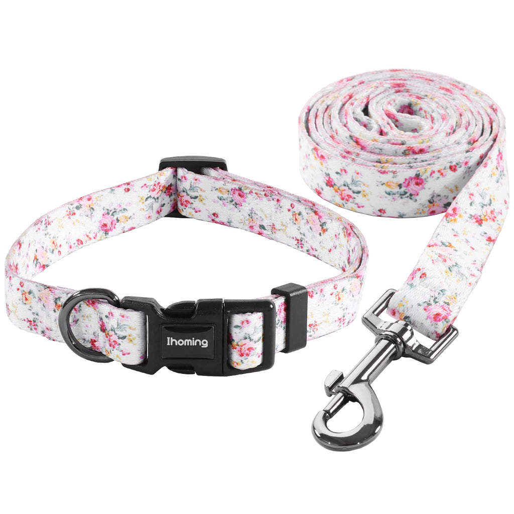 Ihoming Dog Collar And Leash Set For Daily Outdoor Walking Running Training, Floral Sky Design For Small Boys Girls Dogs Cats Pe