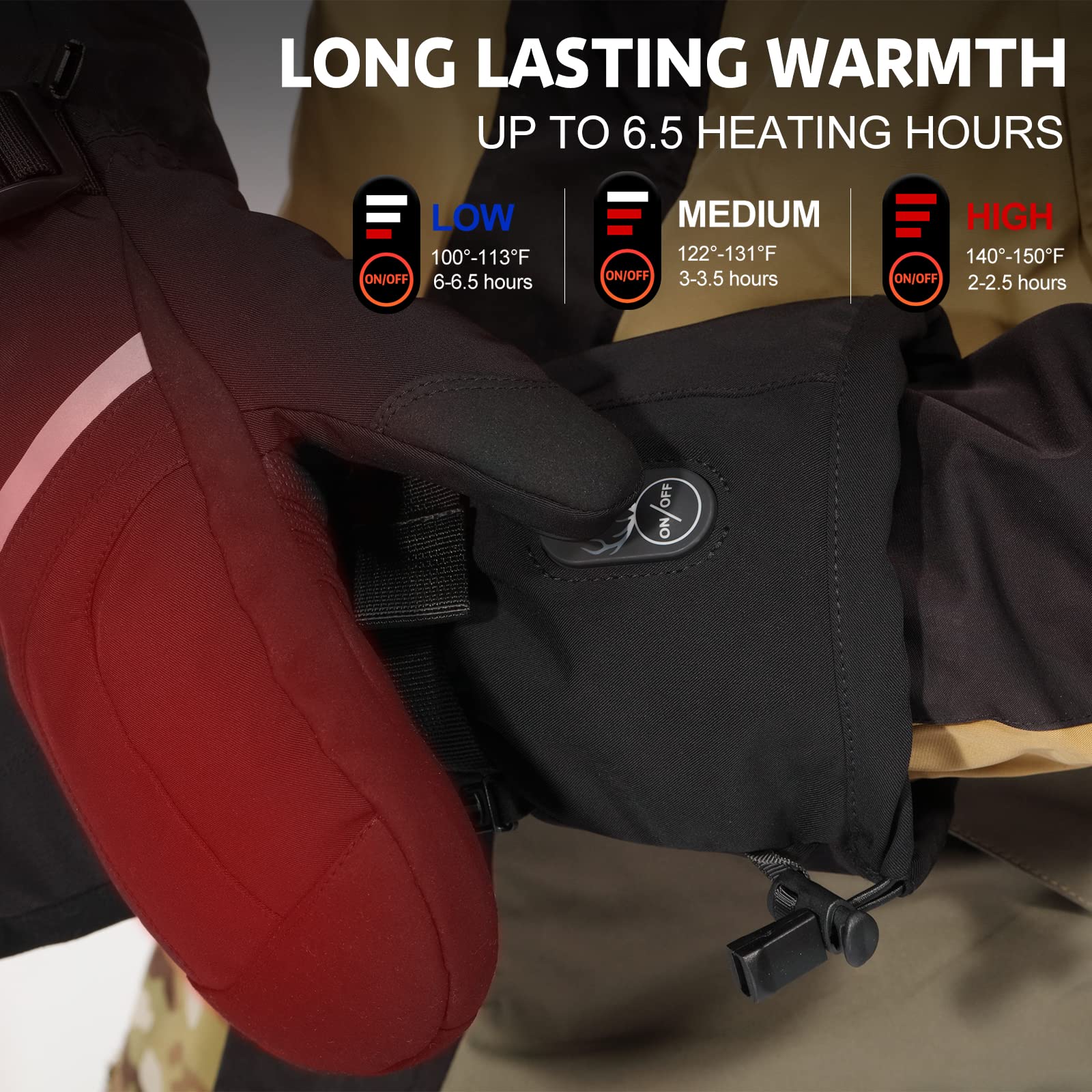 Dinsvta Heated Mittens Gloves For Men Women Battery Electric Heated Ski Gloves Rechargeable 7.4V 2200Mah Up To 6.5Hrs Water Resi